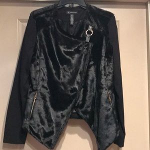INC International Concepts black faux fur jacket